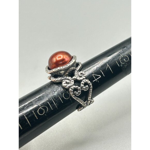 Rust Color Pearl Ring Size 4.5 Israel Didae 925 Ornate Filigree Pearl Cabochon - Picture 7 of 7